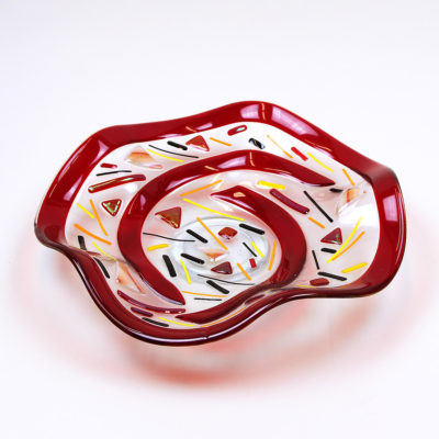 Red Swirls Bowl (top view) created on the B210 Flutter Mold (SQ)