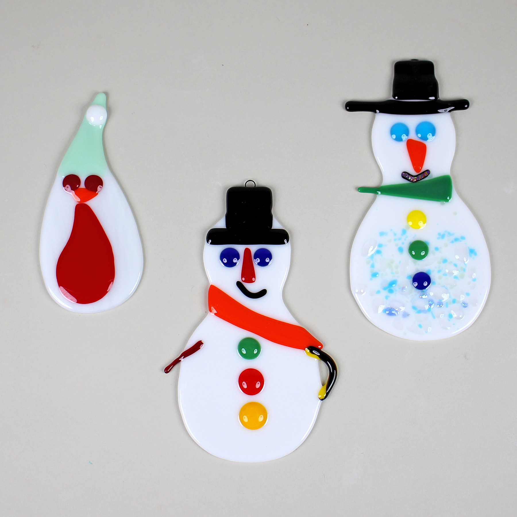 Fused Glass Christmas Snowmen